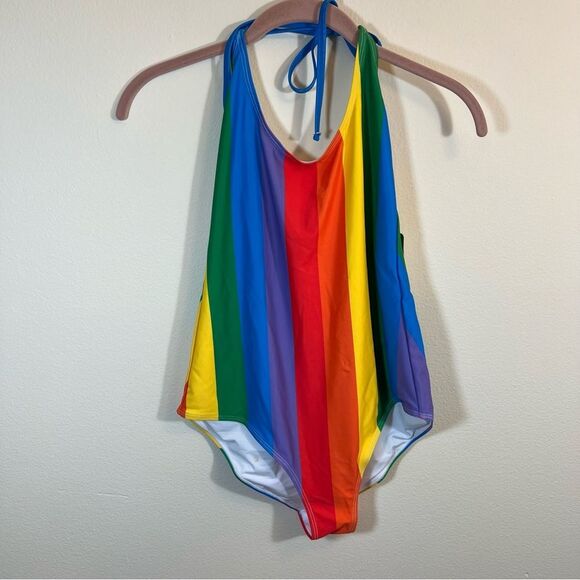 ✨ Tipsy Elves Rainbow One Piece Swim Suit Halter Women’s Medium - Picture 3 of 10
